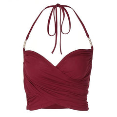 V neck cross front solid crop top