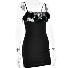 Flower applique lace patchwork backless cami mini dress