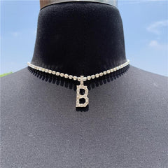 Initials pendant rhinestone chocker