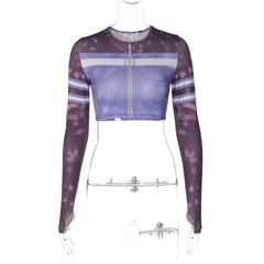 Tie dye gloves long sleeve contrast crewneck crop top