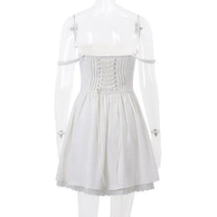 Lace hem lace up ruched backless square neck mini dress