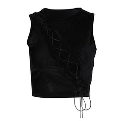 PRE ORDER - Crewneck lace up sleeveless ribbed crop top