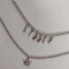 Layered letter pendant choker necklace