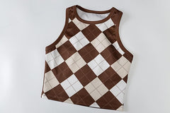 Crewneck sleeveless plaid skirt set