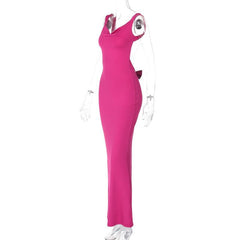 Cowl neck bowknot sleeveless backless solid maxi dress