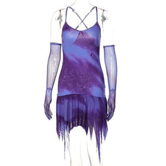 Cross open back ruffled gloves dress