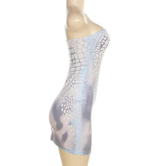 Contrast print slit low cut irregular tube mini dress