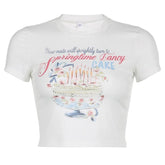 Cake pattern contrast short sleeve crewneck crop top - Final Sale