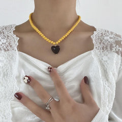 Heart pendant beaded multicolor necklace