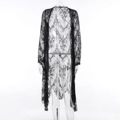 Flared sleeve lace see through solid irregular top