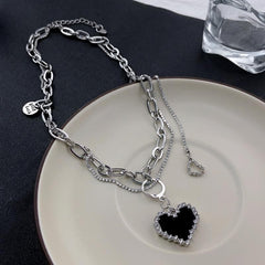 Heart pendant layered irregular necklace