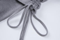 Drawstring off shoulder irregular long sleeve solid midi dress