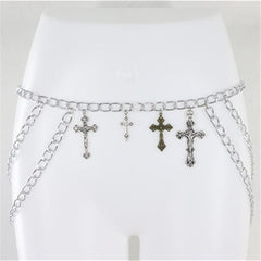 Cross pendant chain layered waist chain