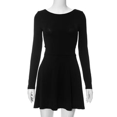 Square neck long sleeve solid lace up 2-way mini dress