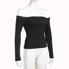 Off shoulder long sleeve ribbed solid top