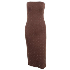 Solid beaded slit backless tube midi dress