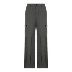 Pleated high rise wide leg solid baggy cargo pant