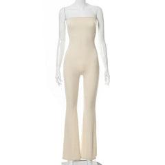 Solid lace up back ribbed sleeveless jumpsuit