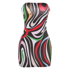 Contrast print backless sleeveless tube mini dress