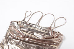 Metallic ruched backless patchwork solid midi dress