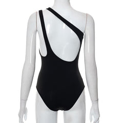One shoulder solid open back bodysuit