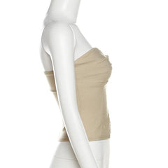 Slit solid sweetheart neck ruched backless tube crop top