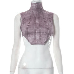 Tie dye high neck sleeveless contrast crop top