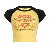 Patchwork contrast cap sleeve heart pattern crop top