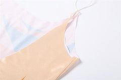 Low-cut print backless cami midi dress