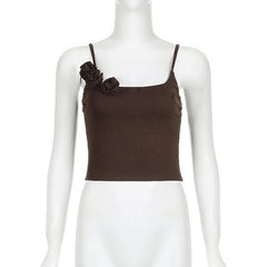 Flower applique square neck solid backless cami crop top