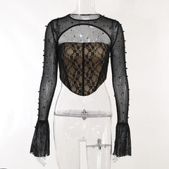 Flared sleeve lace beaded shrug corset 2 piece top