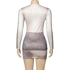 Long sleeve crewneck body print contrast mini dress