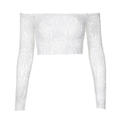 PRE ORDER - Off shoulder long sleeve lace see through solid crop top