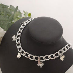 Butterfly pendant metal choker necklace