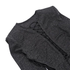 Long sleeve hollow out lace up gloves textured mini dress - Final Sale