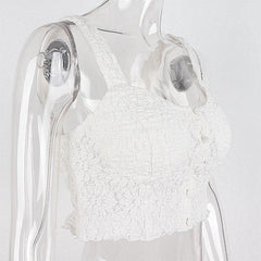 Solid button round neck smocked textured cami top