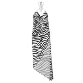 Cowl neck cross back zebra printed dress