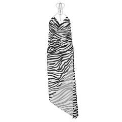 Cowl neck cross back zebra printed dress