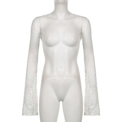Flared sleeve lace hollow out solid shrug top