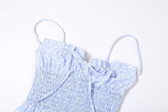 Smocked drawstring flower print backless cami maxi dress