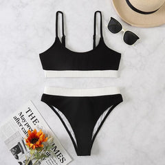 Contrast backless cami bikini swimwear