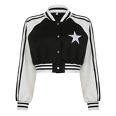 Long sleeve contrast star pattern button coat top