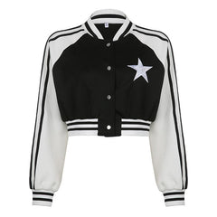 Long sleeve contrast star pattern button coat top