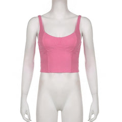 Ribbed solid sleeveless u neck backless crop top - Final Sale