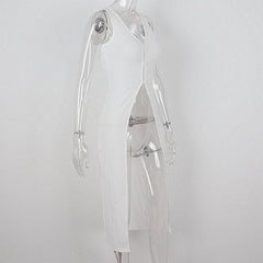 U neck slit button solid sleeveless long top