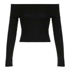 Textured off shoulder long sleeve solid top