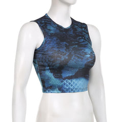 Tie dye contrast sleeveless crewneck crop top