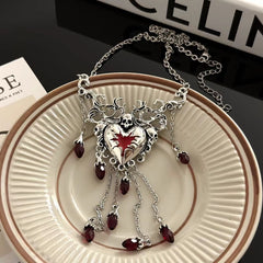 Heart pendant tassels chain necklace