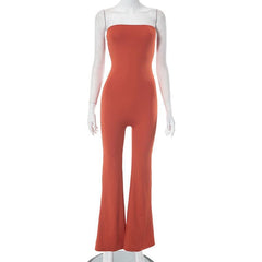 Solid sleeveless backless tube flared jumpsuit