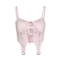 Lace up metal ring padded crop top